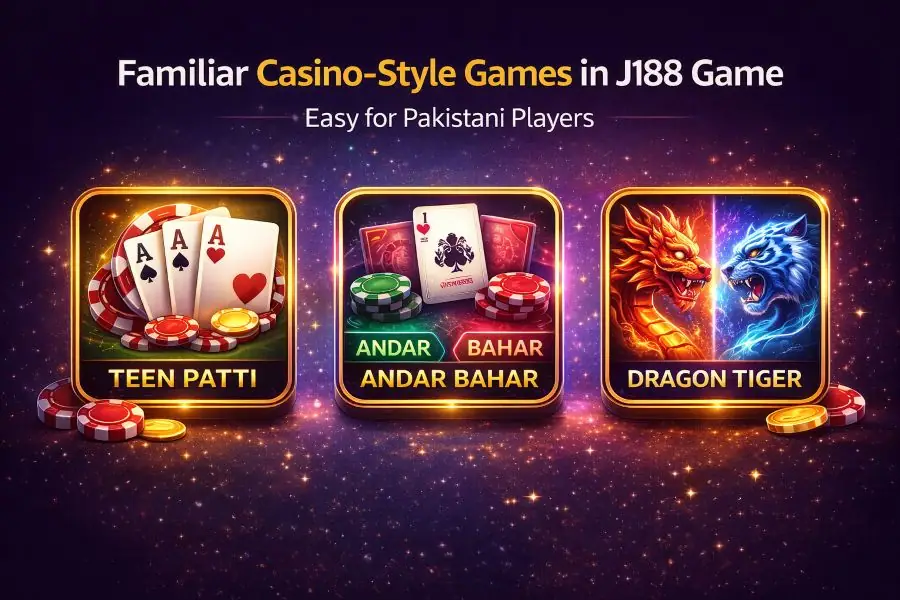J188 Game casino-style online games interface with slots and cards