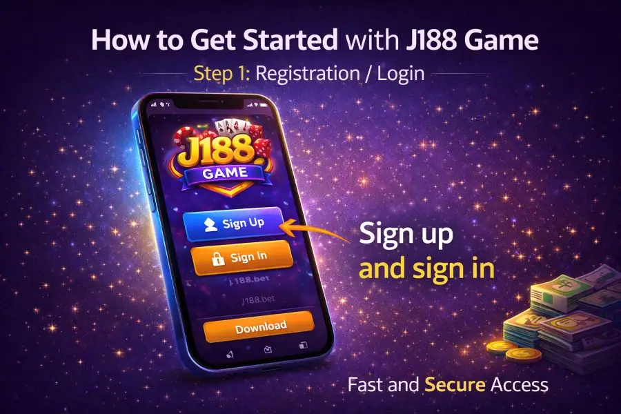 J188 Game signup and login guide showing account registration steps
